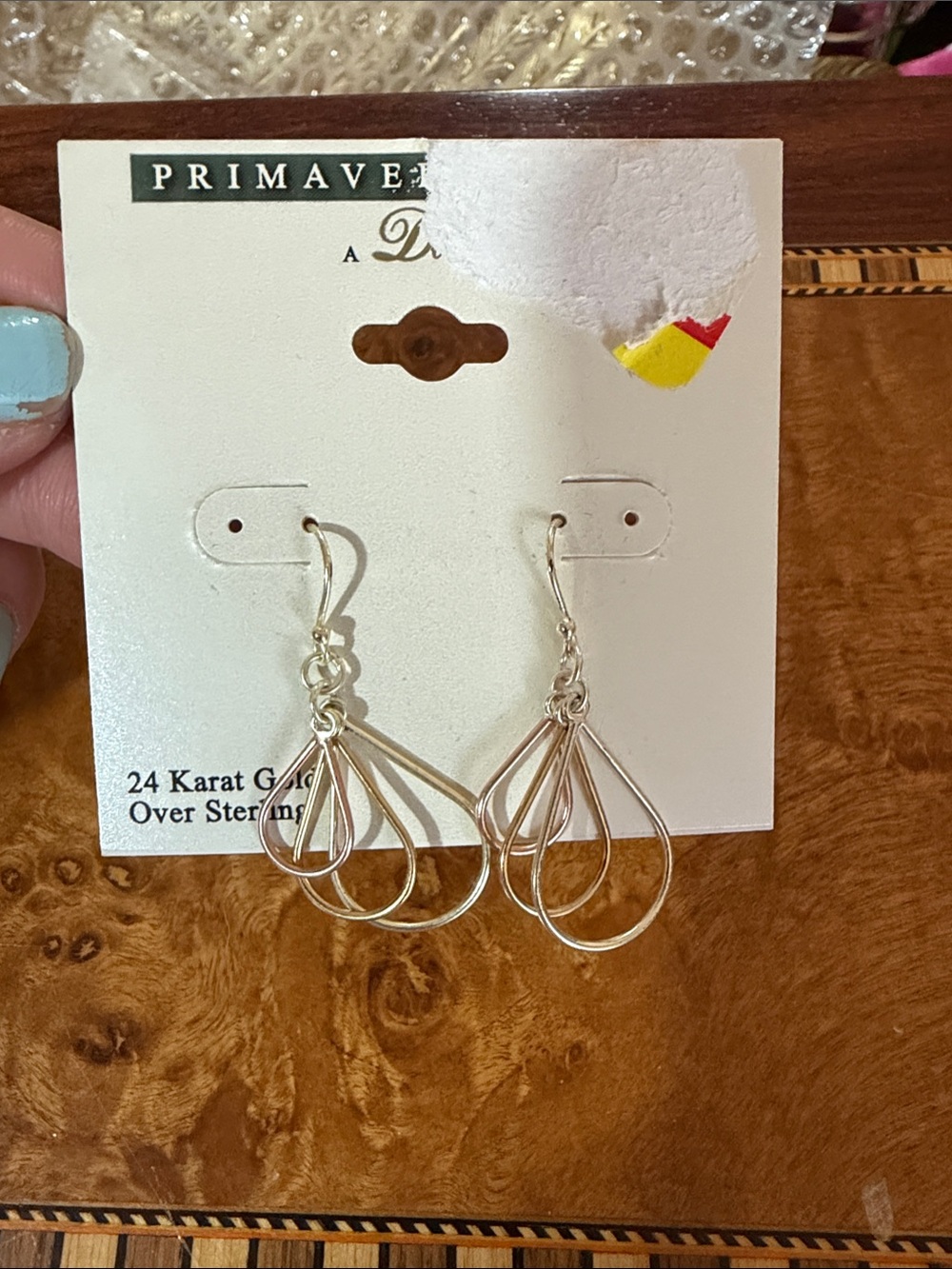 24 k karat Gold over sterling primavera Italy Layered Teardrop Hook Earrings